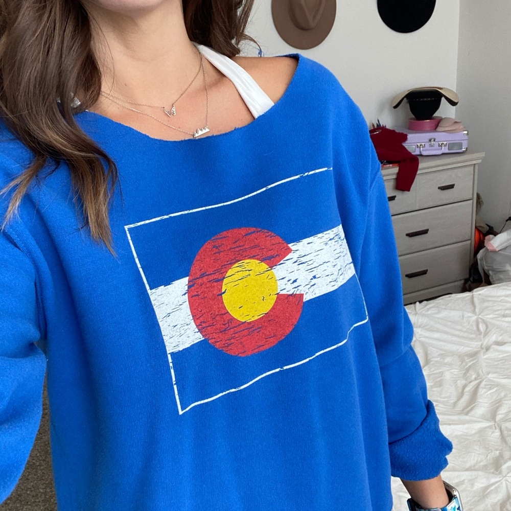 Blue Raw Hem Colorado Crewneck